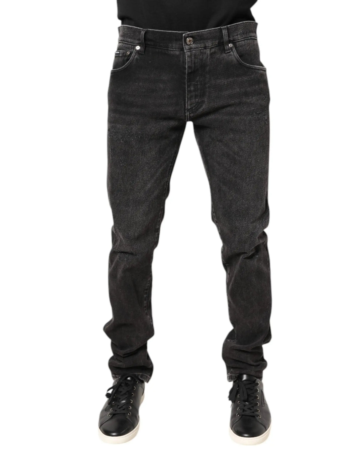 Dolce & Gabbana jeans skinny en coton gris délavé avec cinq poches et texture légèrement usée