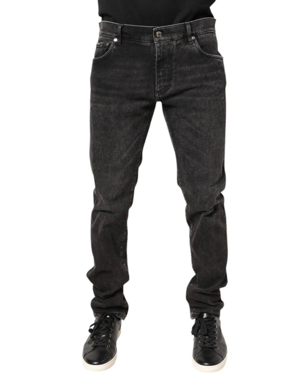 Jean slim en denim gris délavé en coton dolce gabbana avec texture légèrement usée et cinq poches classiques