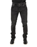 Jean slim en denim gris délavé en coton dolce gabbana avec texture légèrement usée et cinq poches classiques