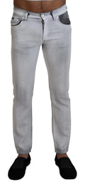 Jeans denim slim gris clair avec effet délavé et coutures contrastantes gris foncé dolce gabbana homme