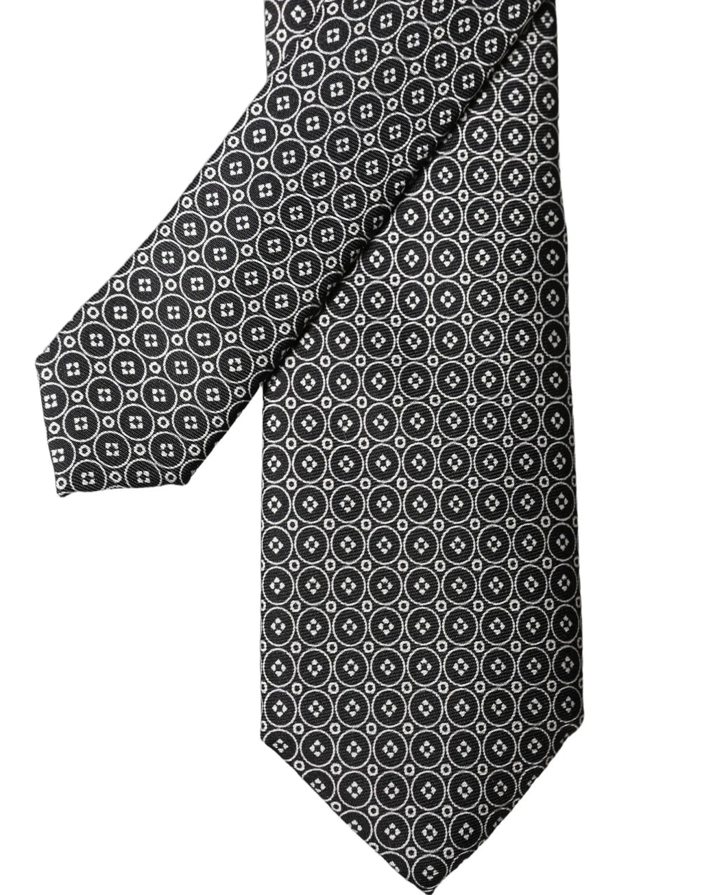 Cravate homme en soie noire dolce & gabbana avec motif blanc géométrique gris ajustable