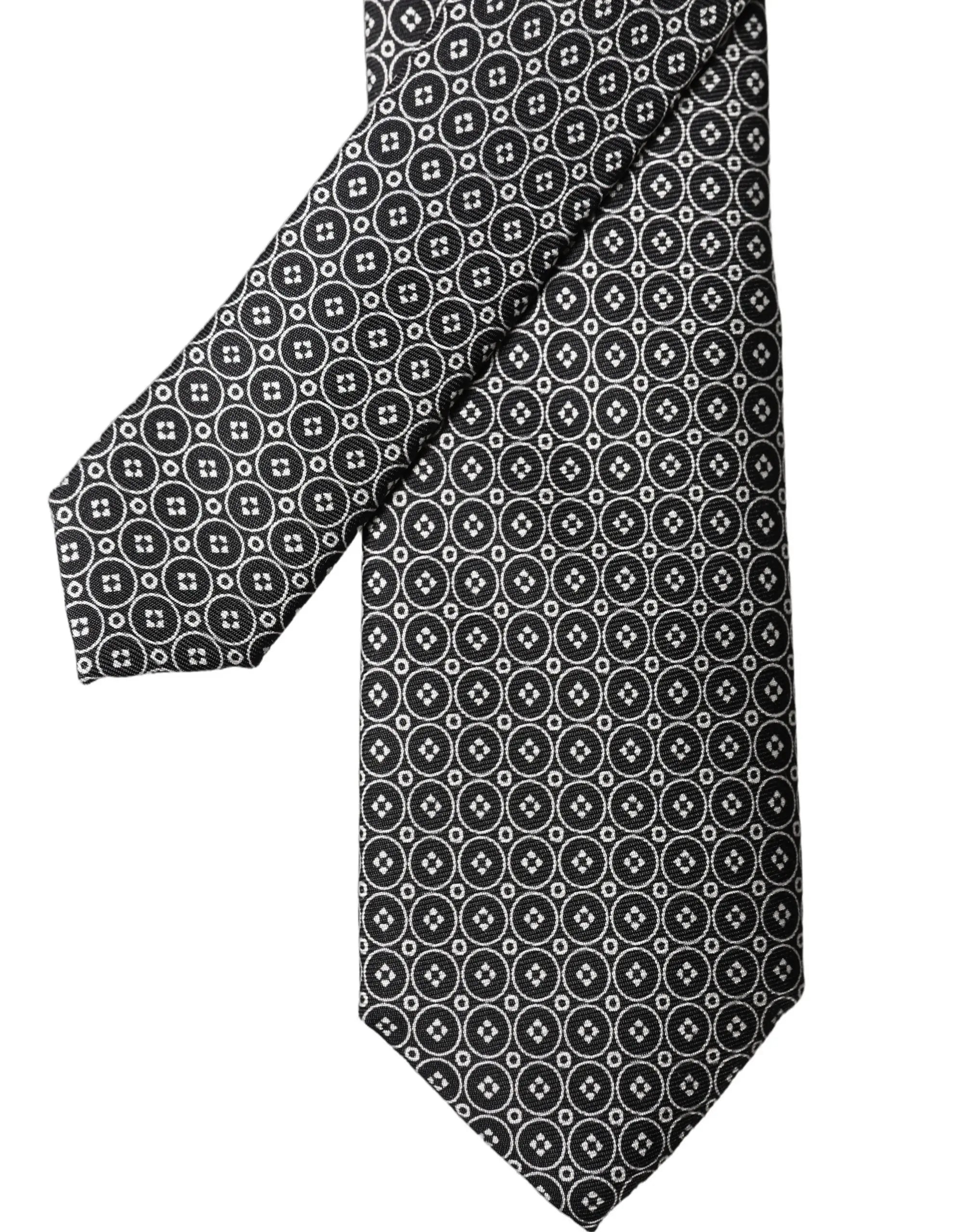 Cravate homme en soie noire dolce & gabbana avec motif blanc géométrique gris ajustable