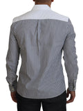 Chemise slim fit dolce & gabbana gris à rayures blanches avec col et épaules blanches manches longues homme