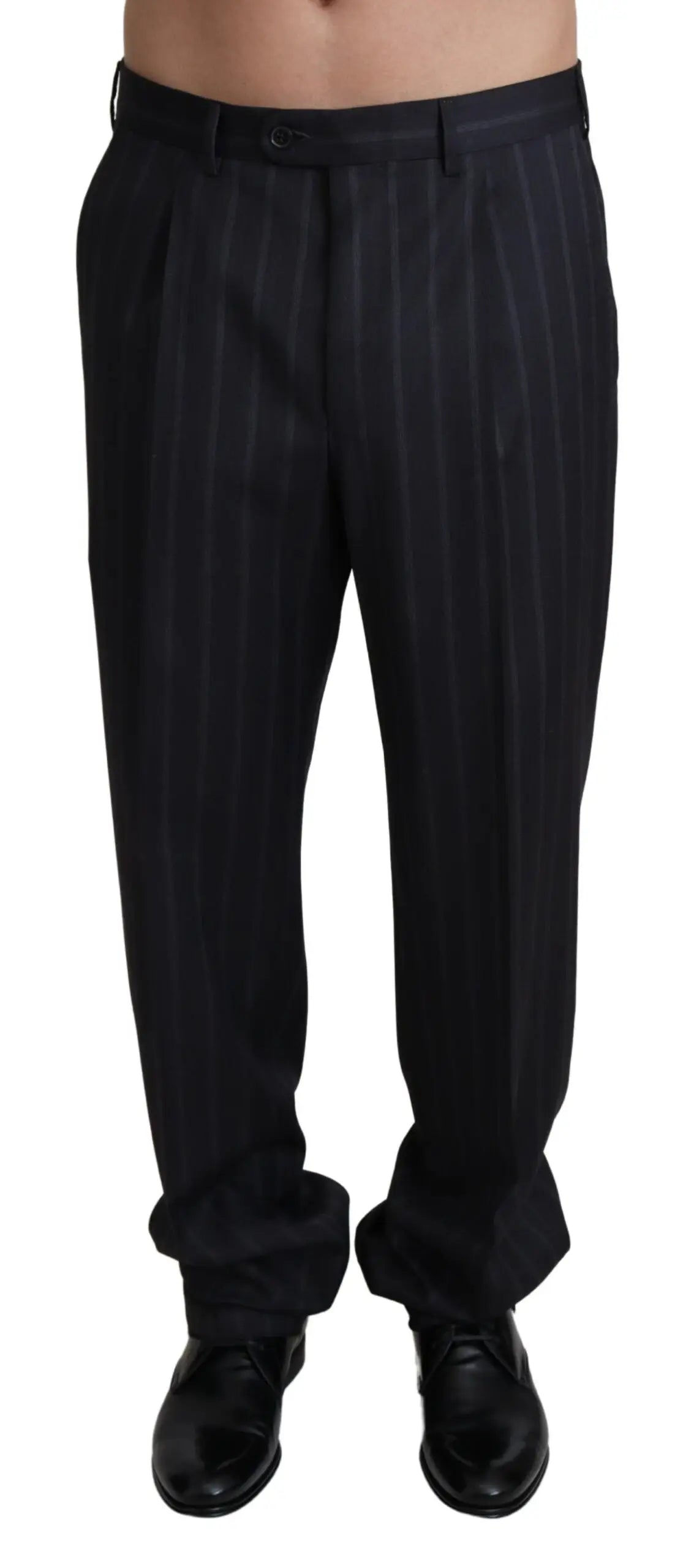 Pantalon formel gris en laine mélangée dolce gabbana avec coupe classique et fines rayures noires en laine