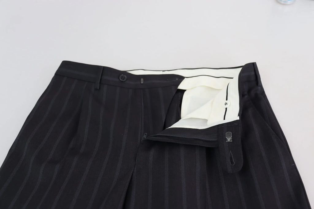 Dolce & gabbana pantalons formels gris en mélange de laine avec poches zippées et doublure blanche intérieure