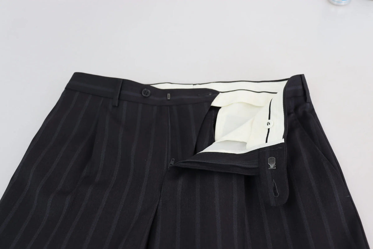 Dolce & gabbana pantalons formels gris en mélange de laine avec poches zippées et doublure blanche intérieure