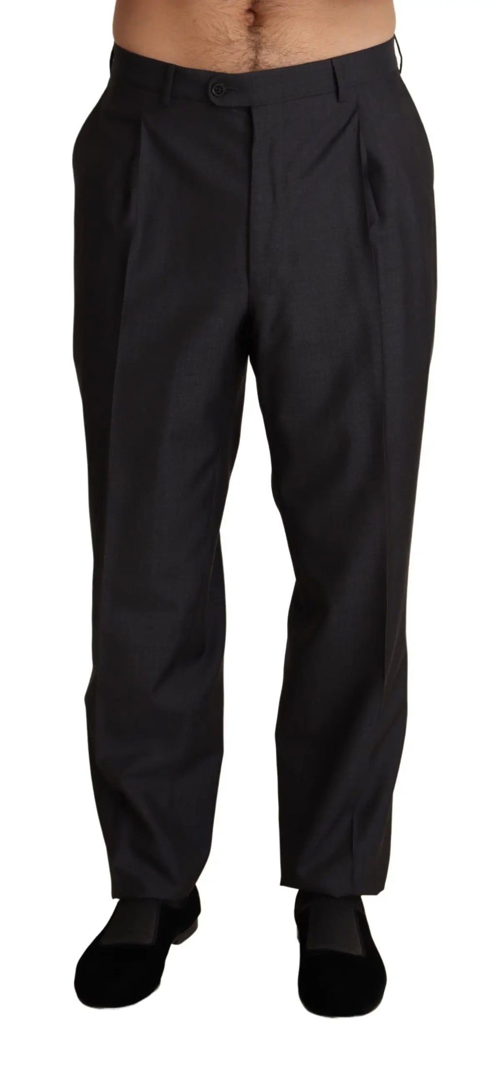 Pantalon formel gris en mélange de laine dolce gabbana avec coupe ajustée et fermeture à boutons