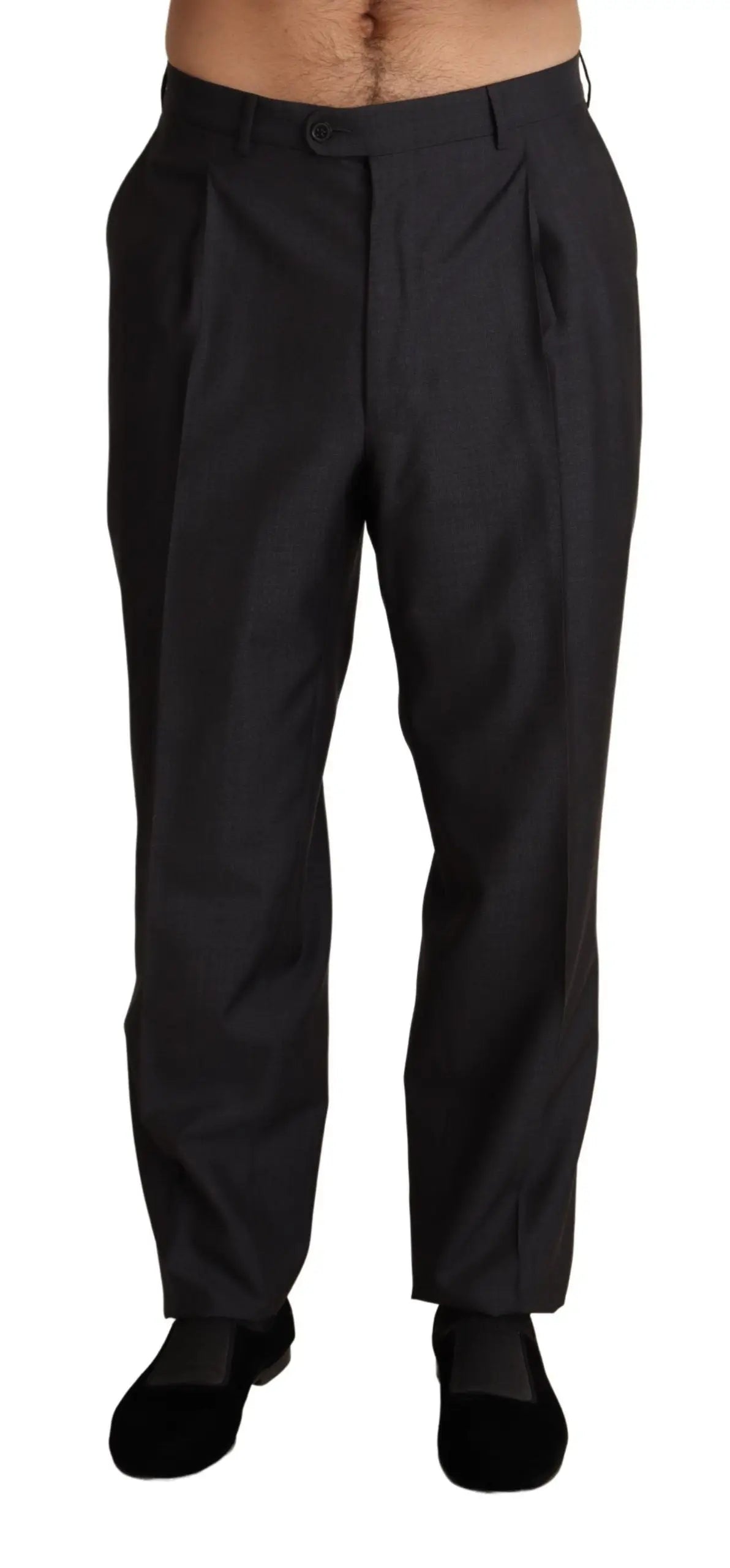 Pantalon formel gris en mélange de laine dolce gabbana avec coupe ajustée et fermeture à boutons