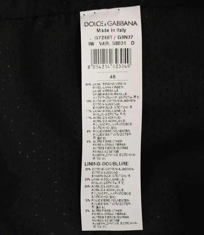Étiquette d’entretien du vêtement dolce & gabbana pour gilet gris en mélange laine avec logo affichant la composition détaillée