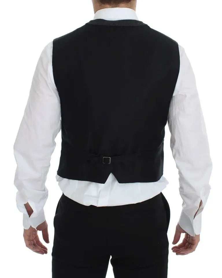 Dolce & gabbana gilet gris en mélange de laine avec coupe ajustée et texture subtile noire formelle
