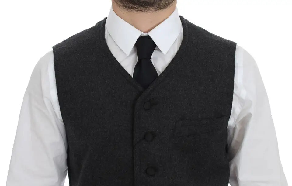 Dolce & gabbana gilet en laine grise avec boutons noirs et poche poitrine unique