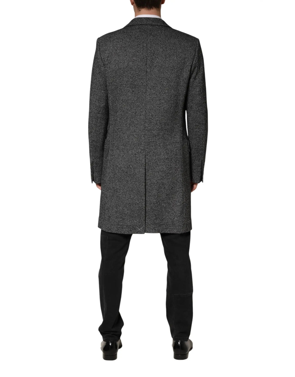 Dolce & gabbana manteau long trench coat homme en laine gris anthracite à motif chevrons coupe classique ajustée