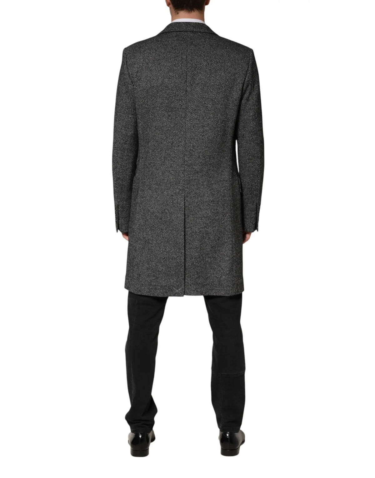 Dolce & gabbana manteau long trench coat homme en laine gris anthracite à motif chevrons coupe classique ajustée