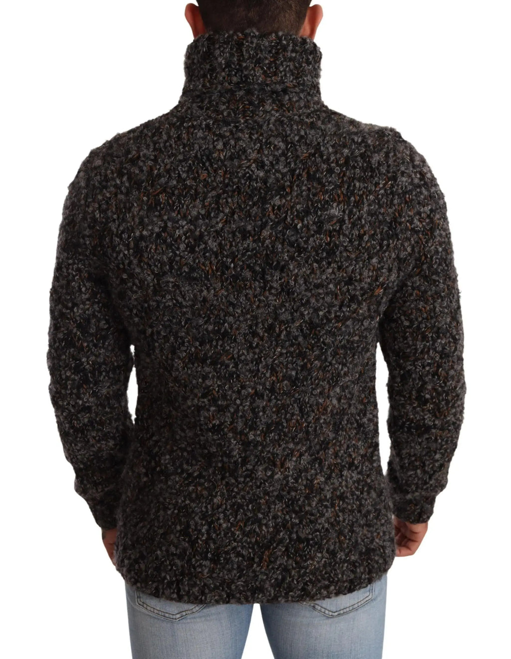 Pull-over dolce & gabbana gris en mélange de laine avec col roulé haut et manches longues en maille texturée