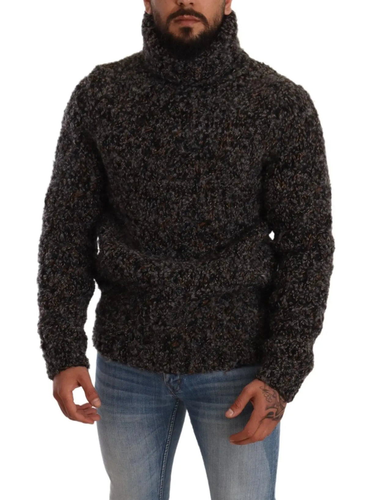 Pull à col roulé dolce & gabbana en mélange de laine gris foncé avec maille texturée épaisse et finition en fil duveteux