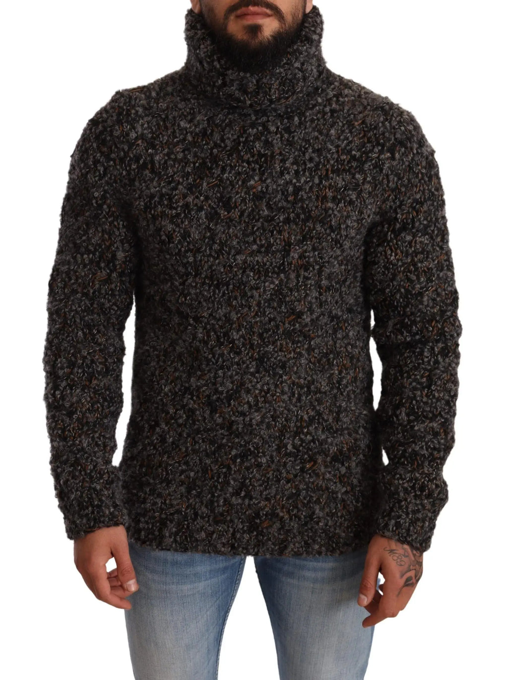 Pull col roulé gris dolce & gabbana en mélange de laine avec finition en gros fil duveteux texturé