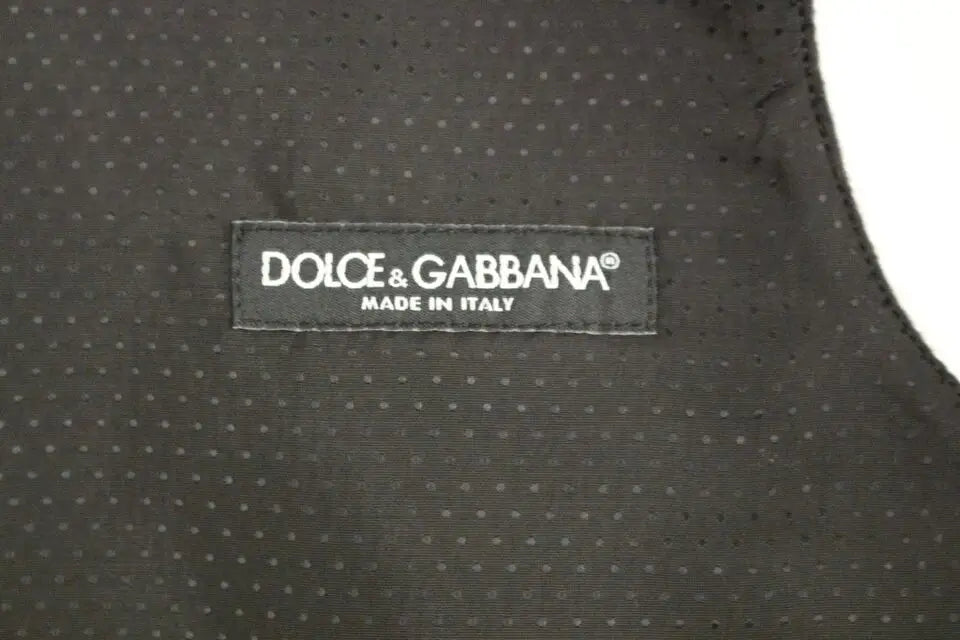 Dolce & gabbana gilet en laine grise avec tissu noir perforé et étiquette made in italy visible