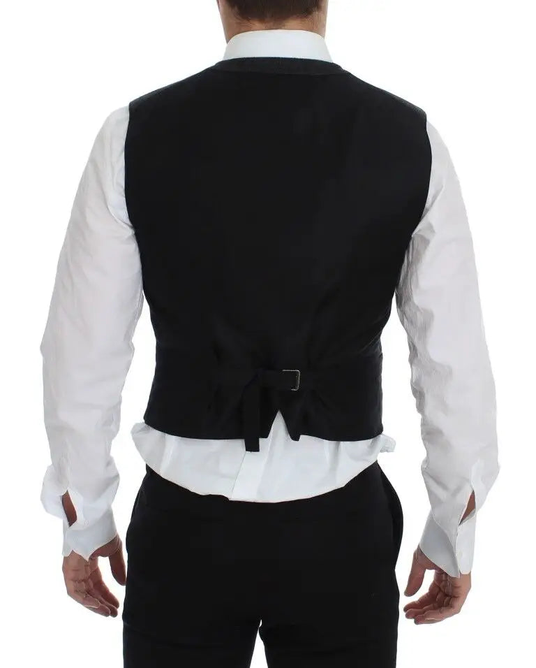 Gilet dolce & gabbana noir en laine mélangée gris avec coupe cintrée et détail subtil noué au dos vue arrière