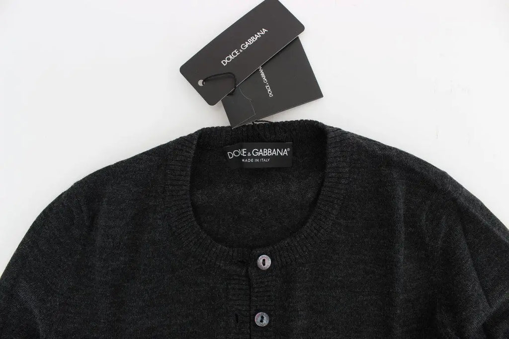 Cardigan dolce & gabbana gris foncé en laine avec col rond et boutons argentés