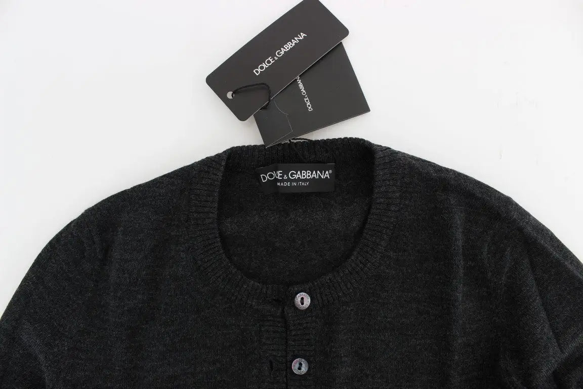Cardigan dolce & gabbana gris foncé en laine avec col rond et boutons argentés
