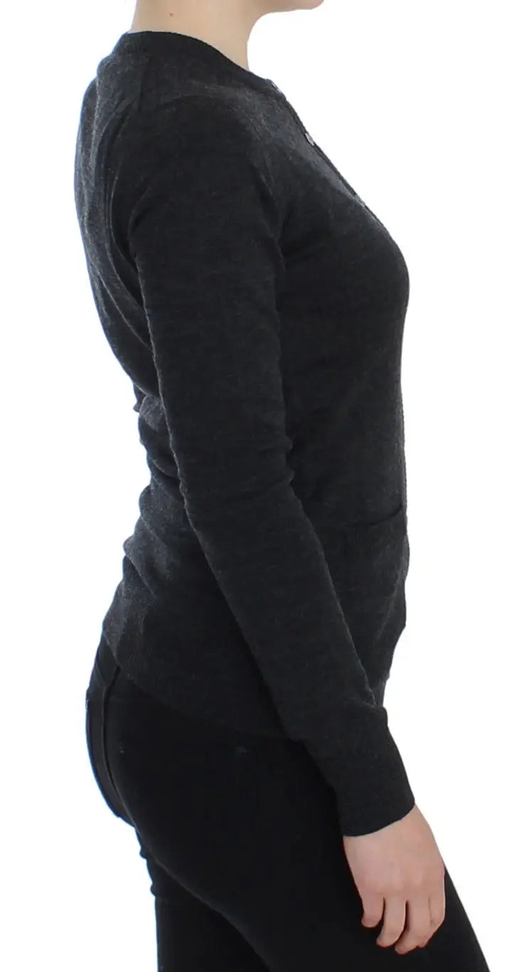 Dolce & gabbana cardigan en laine gris avec boutons et pull tricot noir à manches longues à motif texturé subtil
