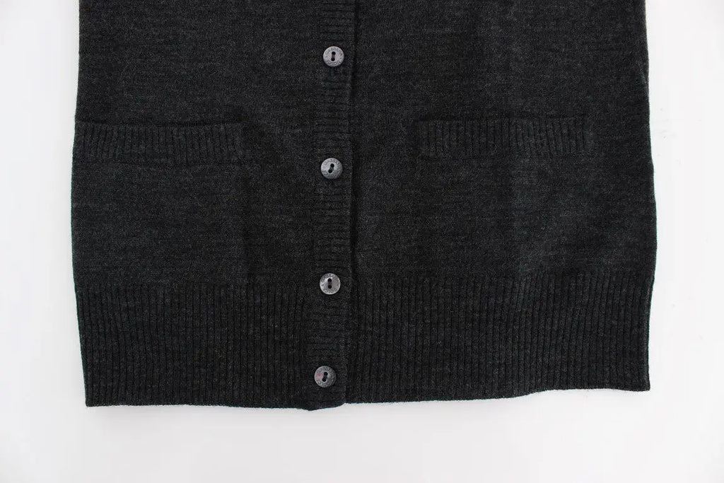 Cardigan dolce & gabbana gris en laine avec boutons sur le devant et poignets côtelés en maille foncée