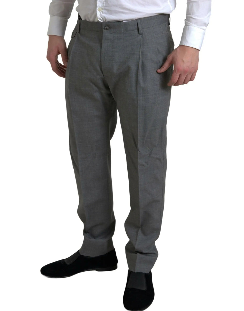 Pantalon habillé gris dolce & gabbana en laine chino slim avec plis et fermeture par boutons