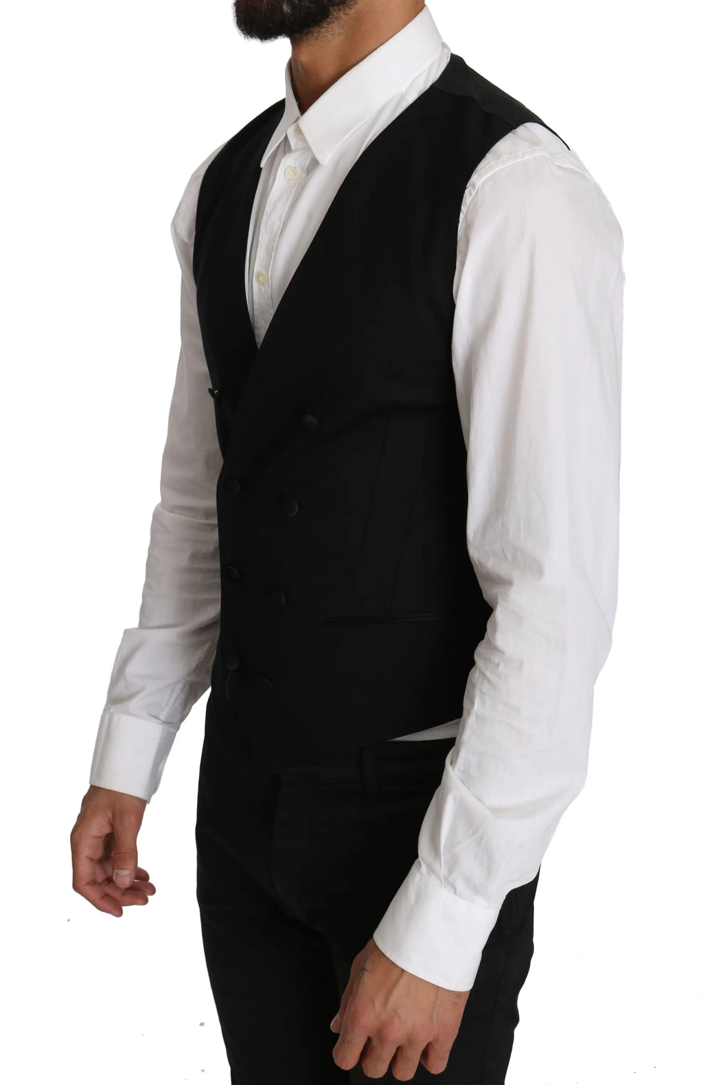 Dolce & gabbana gilet noir en laine à double boutonnage avec coupe ajustée élégante