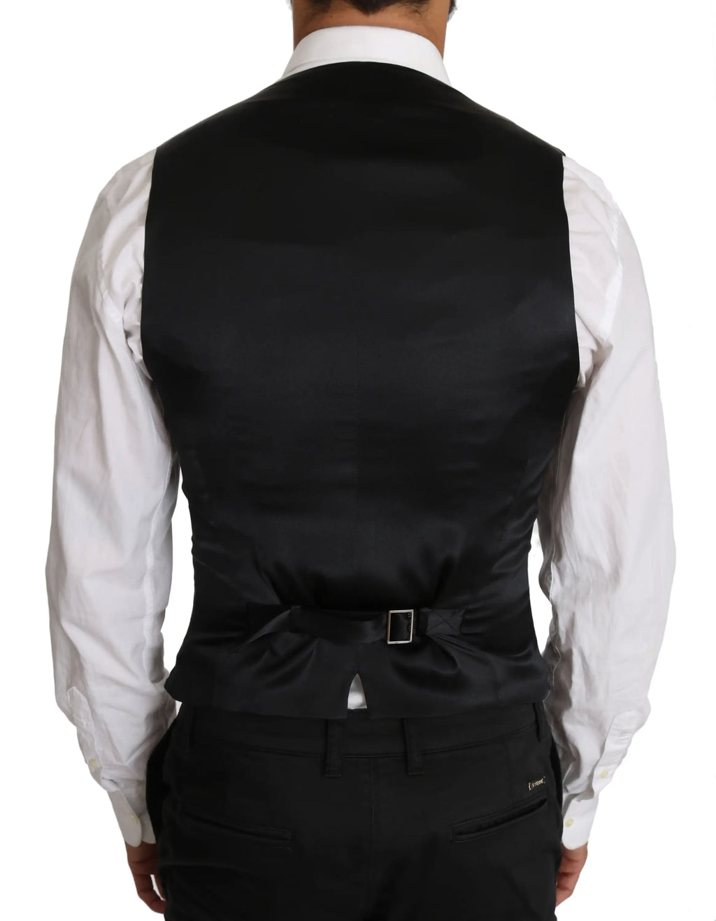 Dolce & gabbana gray wool double breasted waistcoat vest with sleek tailored fit and subtle sheen in black satin