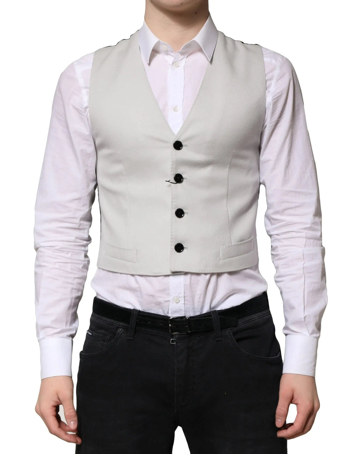 Dolce & gabbana gris gilet homme en laine avec boutons noirs et poches latérales discrètes pour tenue formelle