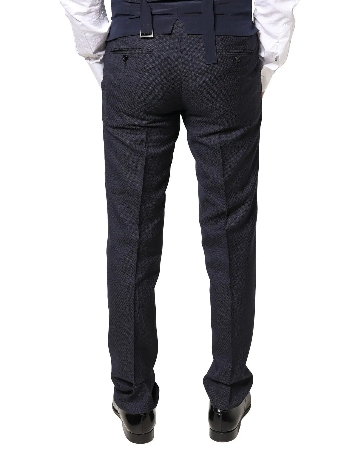 Pantalon de costume pour homme dolce & gabbana en laine grise avec coupe ajustée et motif subtil bleu marine
