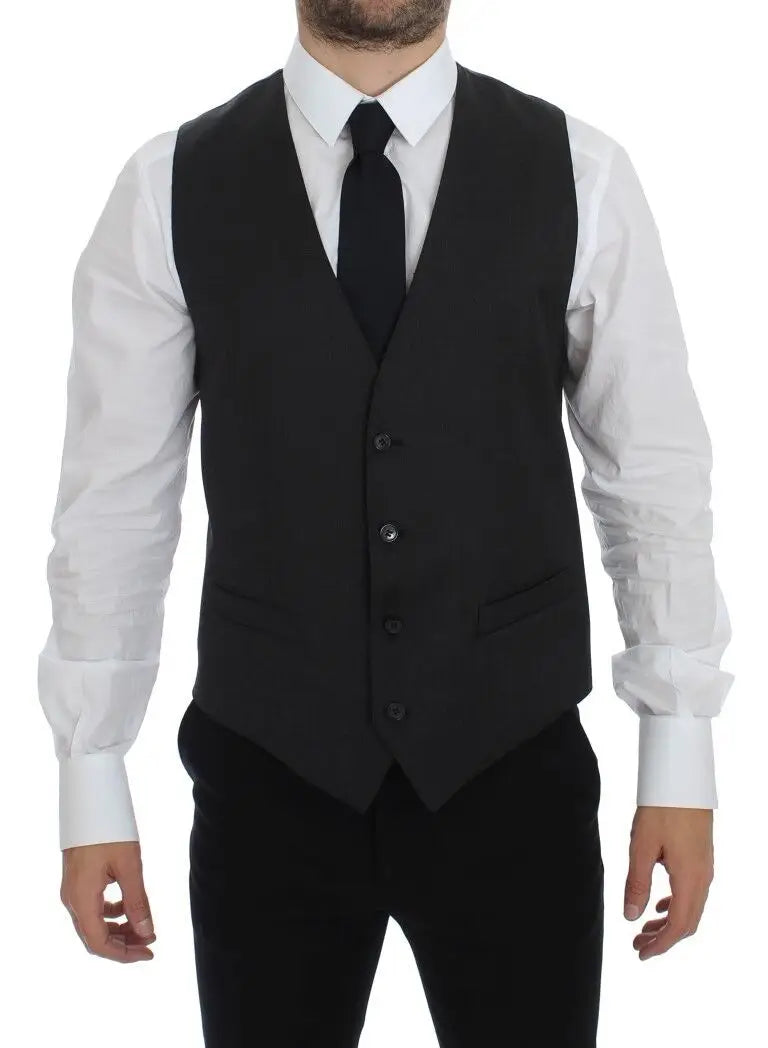 Dolce & gabbana gilet formal en laine noire avec cinq boutons et deux poches avant