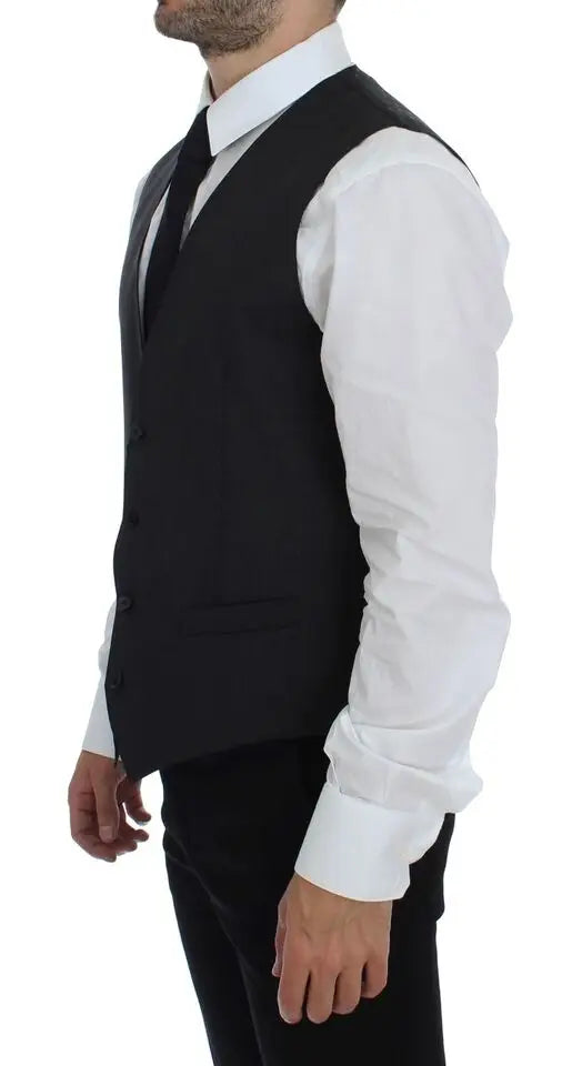 Dolce gabbana gilet en laine grise à coupe ajustée avec design formel élégant et boutons discrets
