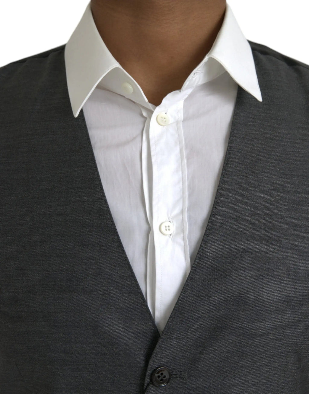 Dolce & gabbana gilet de costume en laine gris foncé texturé porté sur une chemise blanche boutonnée