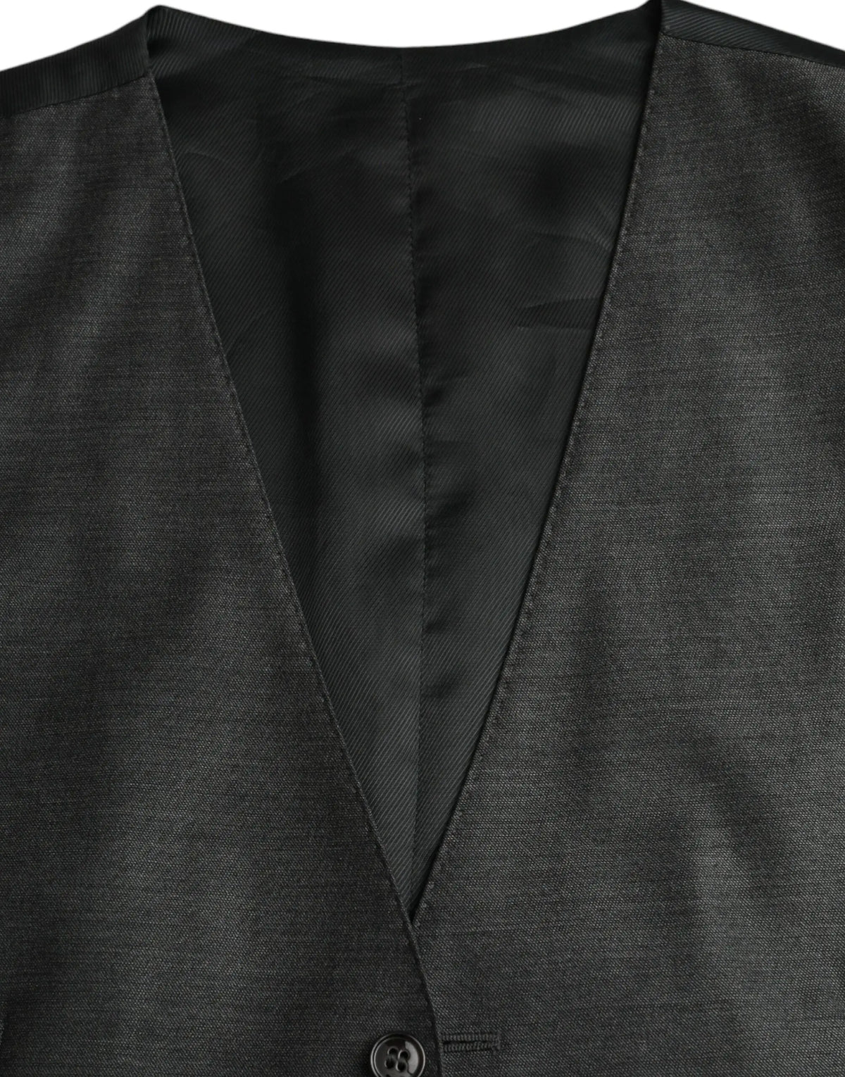 Dolce & gabbana gray wool formal dress waistcoat vest en laine noire texturée avec col en v élégant et doublure satinée