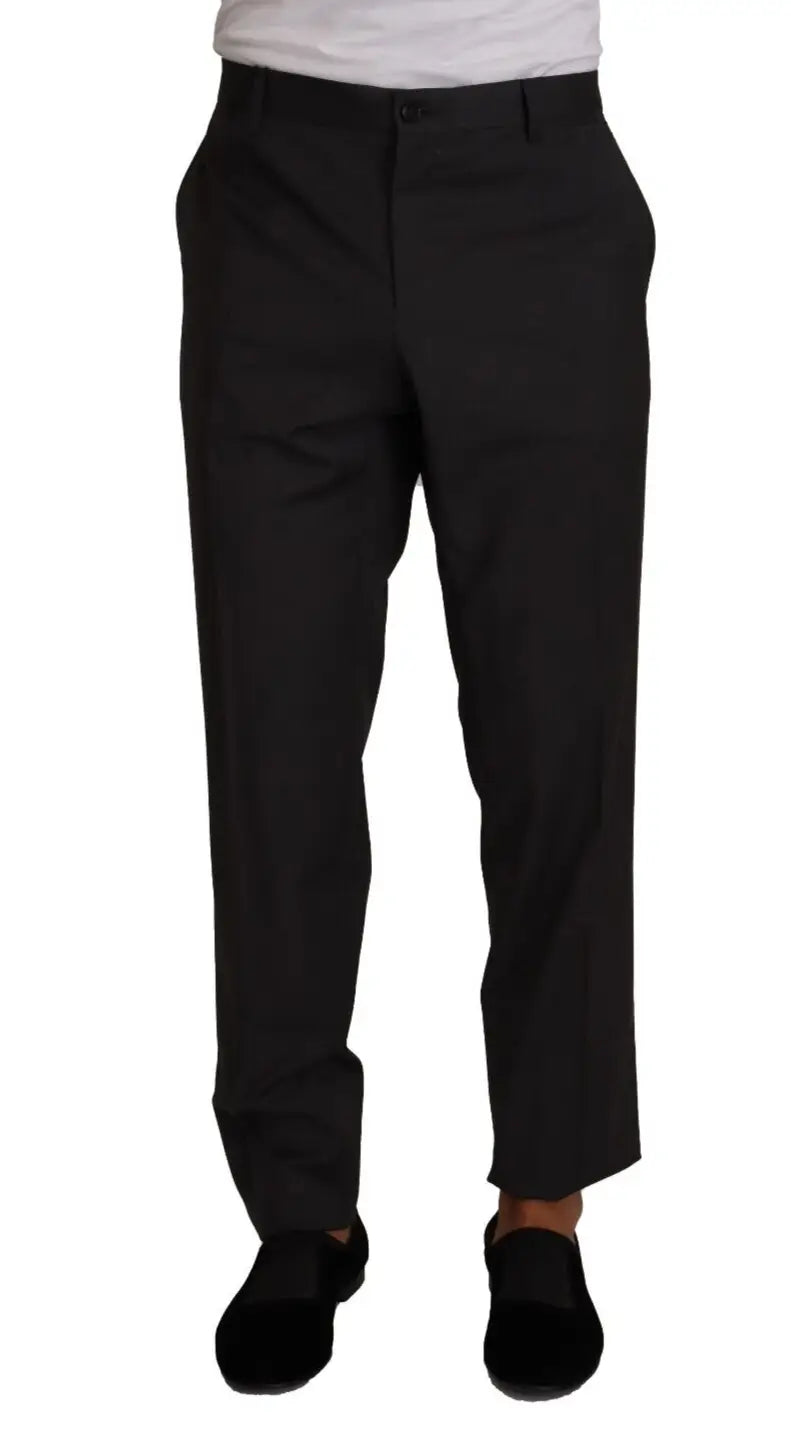 Pantalon de costume dolce & gabbana gris en laine avec coupe droite élégante et plis subtils à la taille