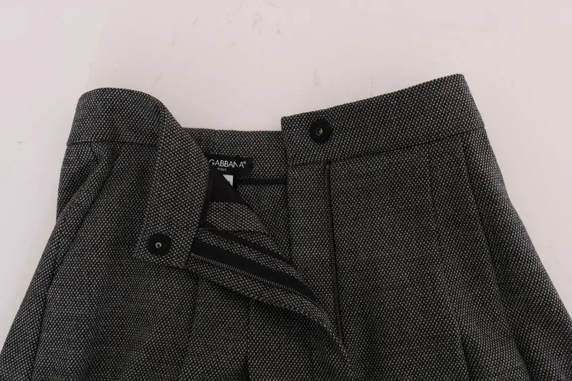 Dolce & gabbana gray wool high waist mini shorts with dark gray textured wool blend and subtle herringbone pattern