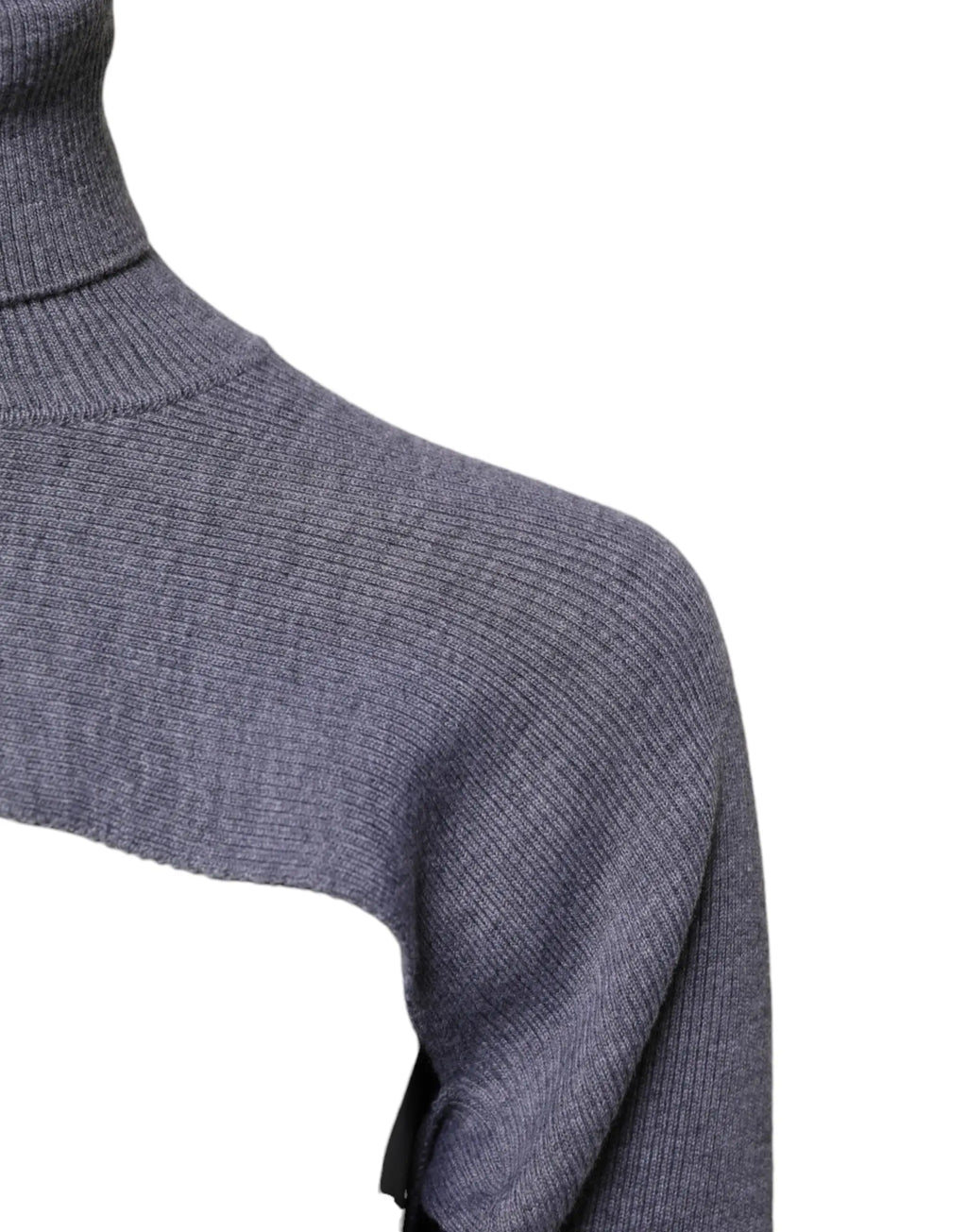 Dolce & gabbana pull court col roulé en laine gris foncé en maille côtelée avec tissu légèrement texturé