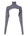 Dolce & gabbana pull court en laine gris chiné avec col roulé et découpe distinctive sur la poitrine