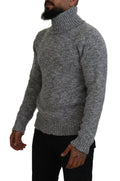 Pull à col roulé en laine gris chiné dolce gabbana avec poignets et ourlet côtelés