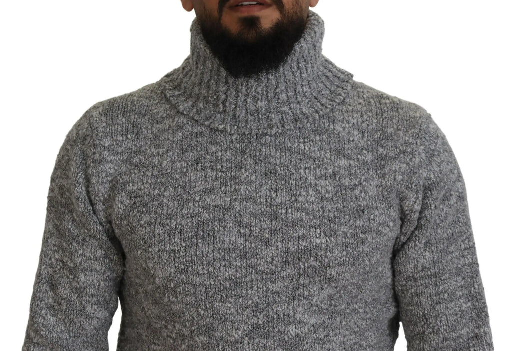 Dolce & gabbana pull-over gris en laine avec col roulé côtelé et texture tricotée