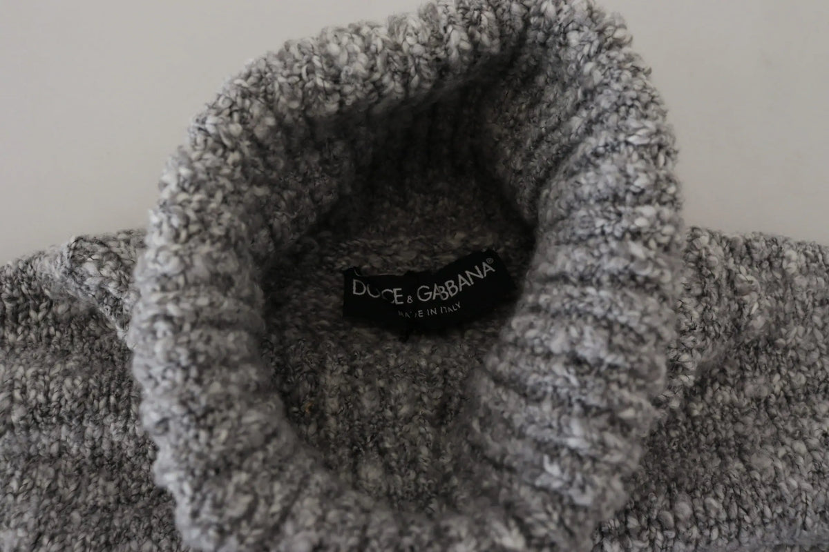 Dolce e gabbana pull à col roulé gris en laine avec maille douce et étiquette noire à l’intérieur du col