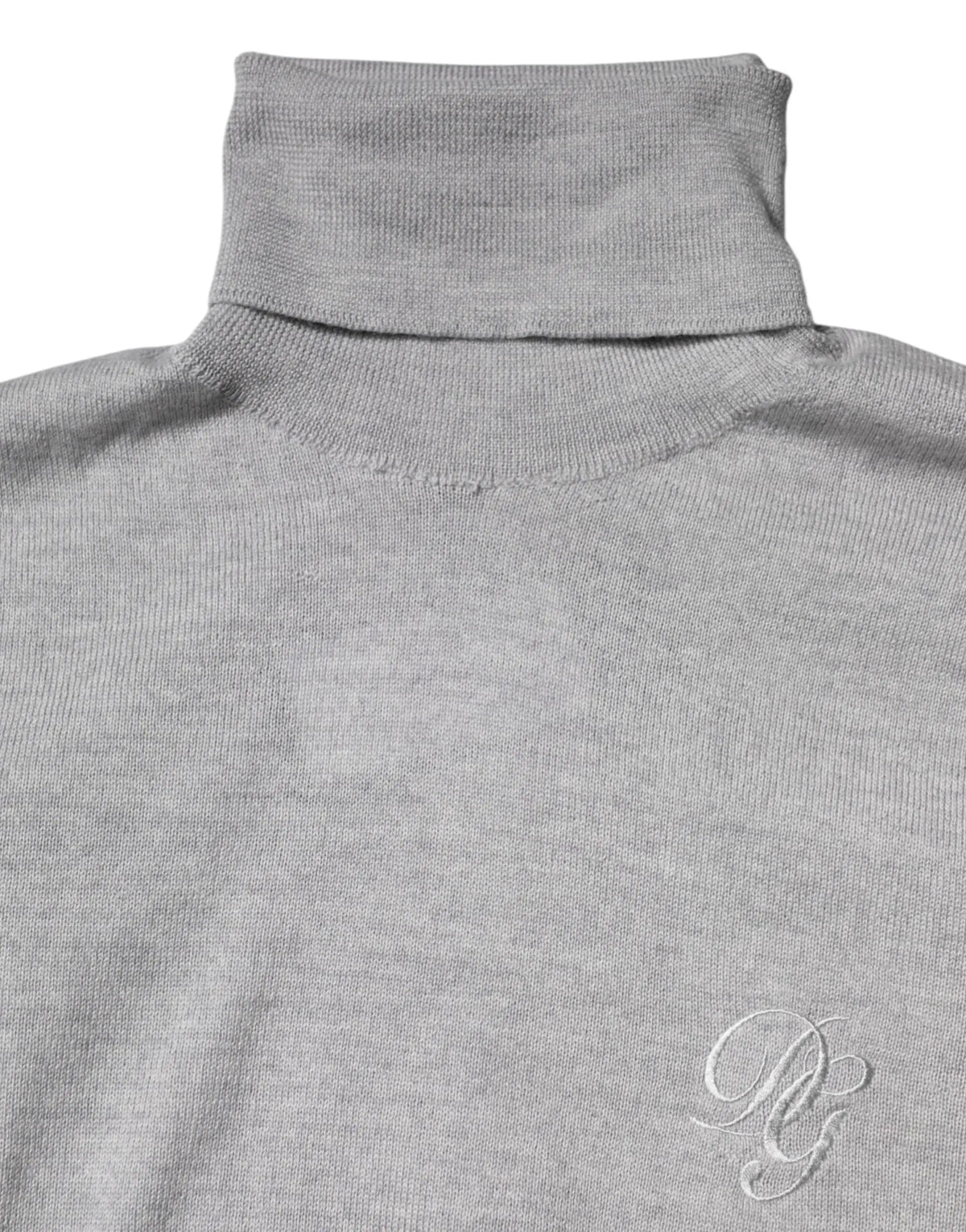 Pull gris en laine pour homme dolce & gabbana avec col roulé et logo brodé subtil sur la poitrine