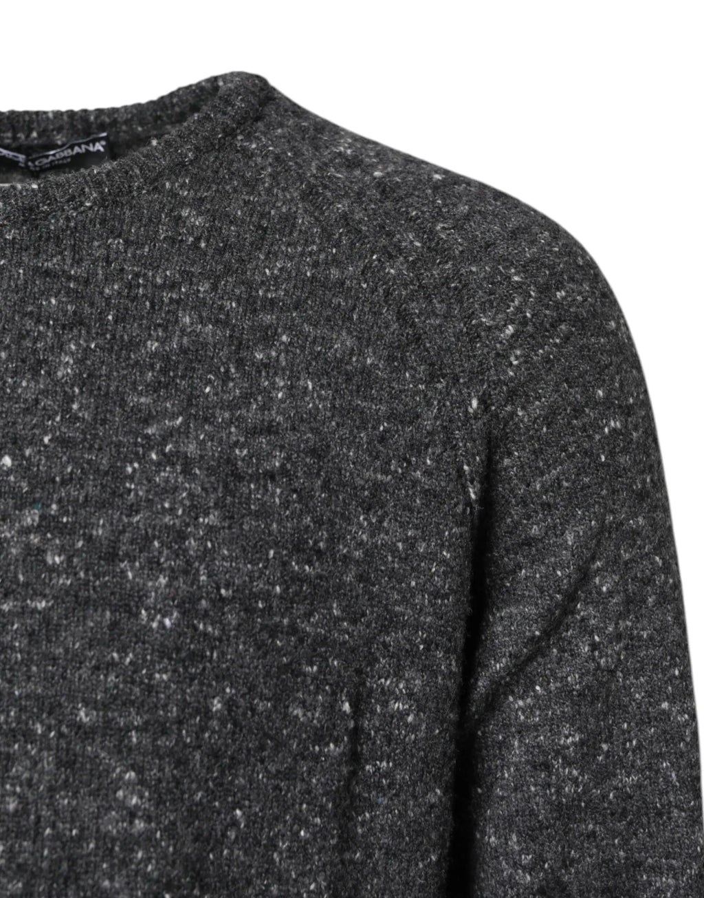 Pull over dolce gabbana gris en laine avec maille foncée chinée et col rond côtelé en tissu doux et texturé
