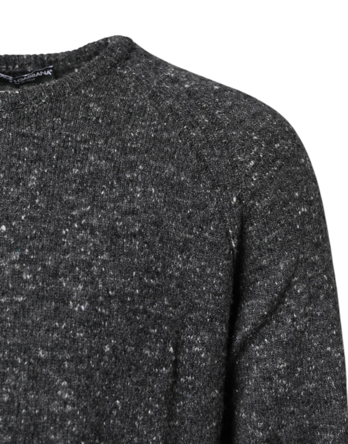 Pull over dolce gabbana gris en laine avec maille foncée chinée et col rond côtelé en tissu doux et texturé