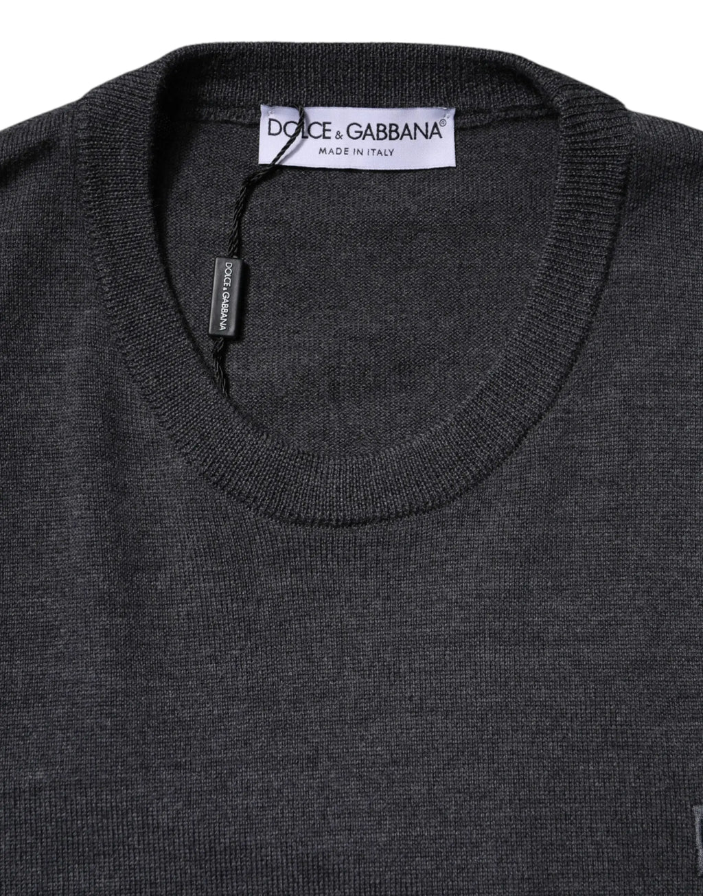 Pull à col rond dolce & gabbana en laine gris foncé avec texture fine et maille côtelée homme