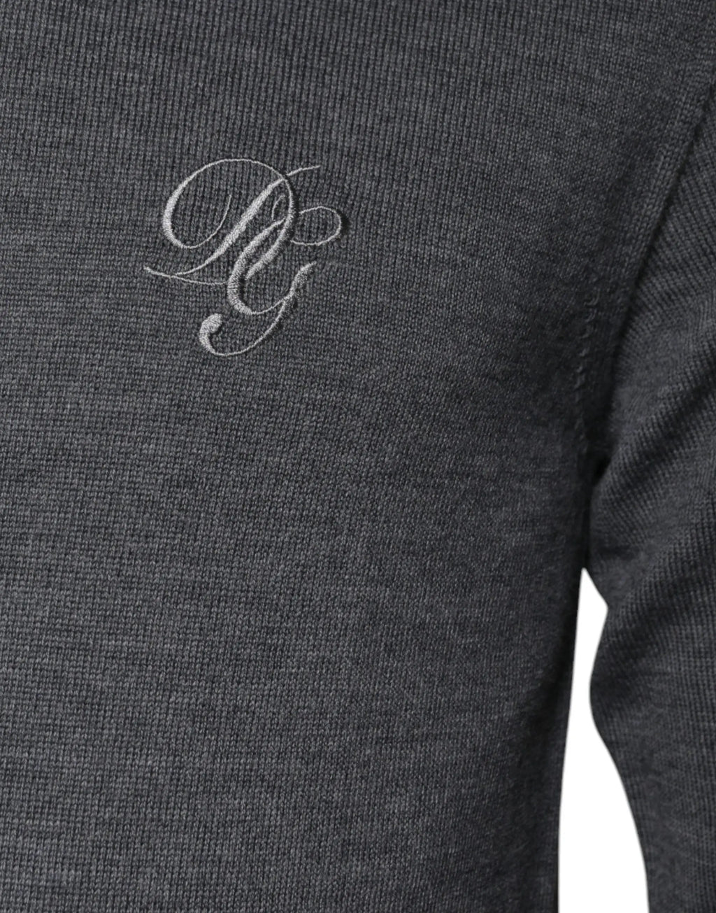 Pull col roulé dolce & gabbana en laine gris foncé avec logo brodé argenté sur la poitrine