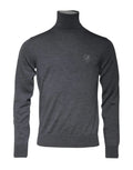 Pull en laine gris dolce & gabbana à col roulé avec logo brodé subtil sur la poitrine gauche