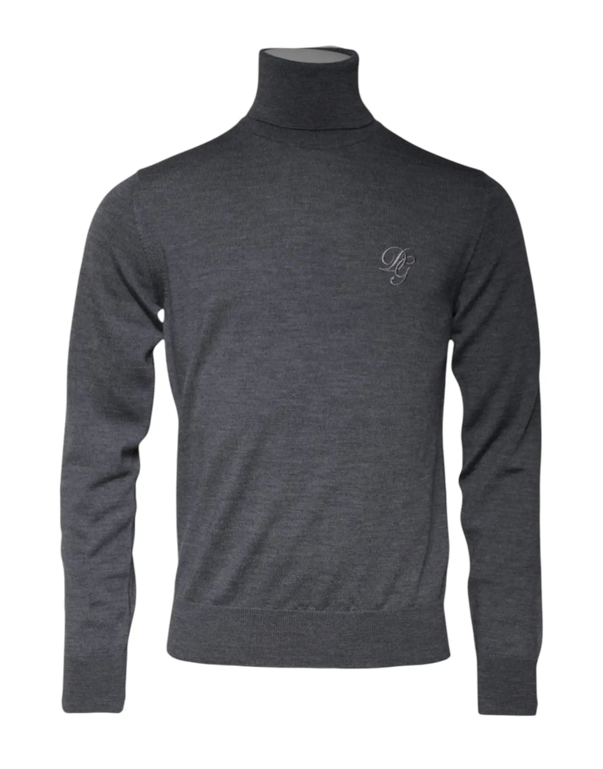 Pull en laine gris dolce & gabbana à col roulé avec logo brodé subtil sur la poitrine gauche