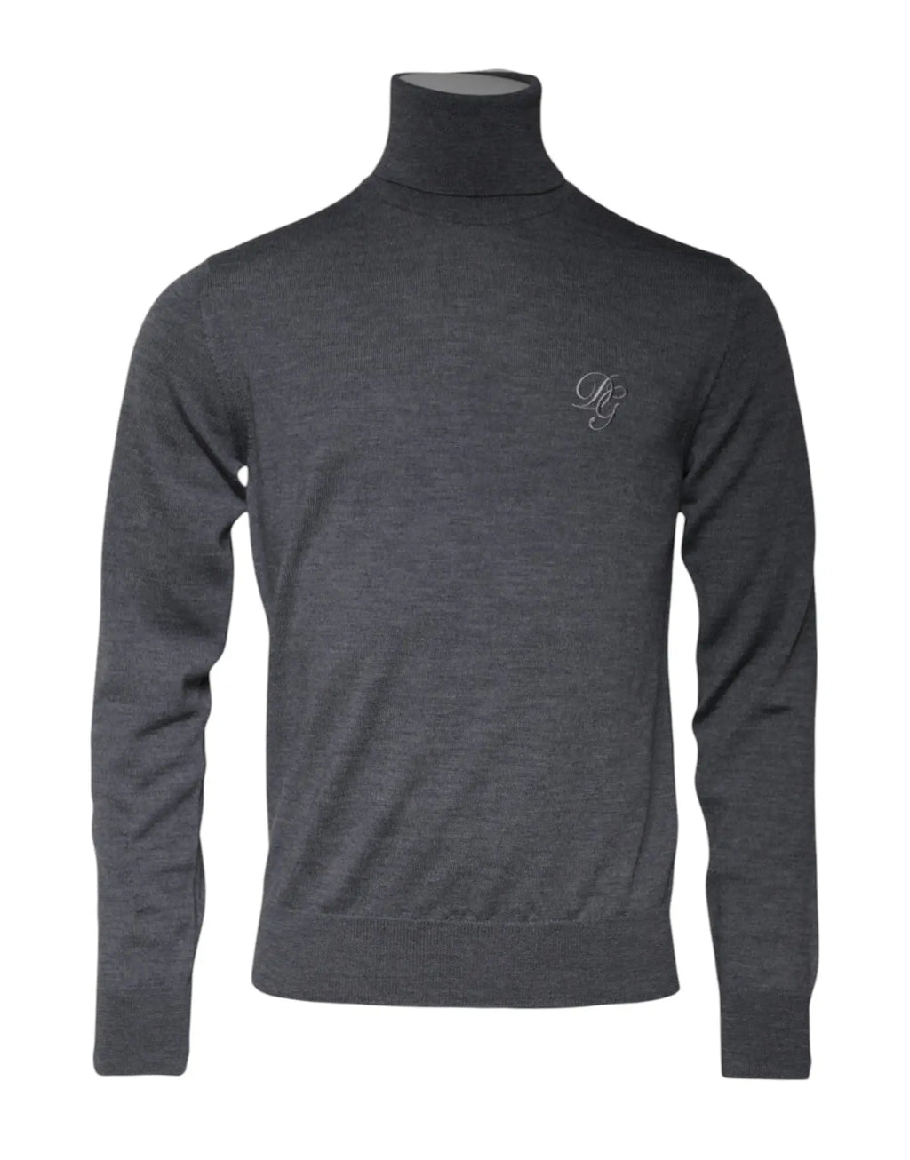 Pull à col roulé dolce & gabbana en laine grise avec logo brodé subtil sur la poitrine gauche
